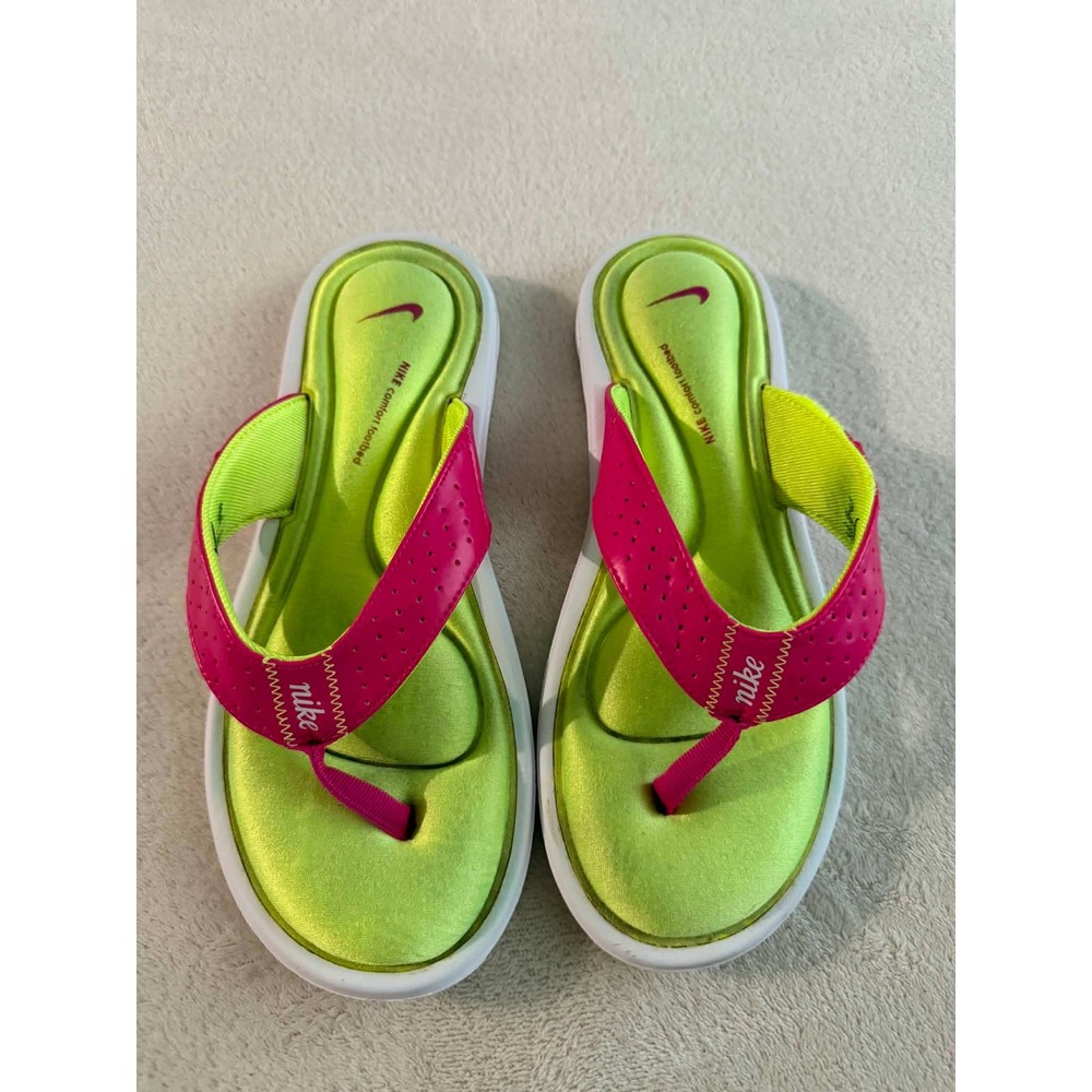 Nike Womens 8 Green Pink Thong Sandals Comfort Footbed Athletic Flip Flops